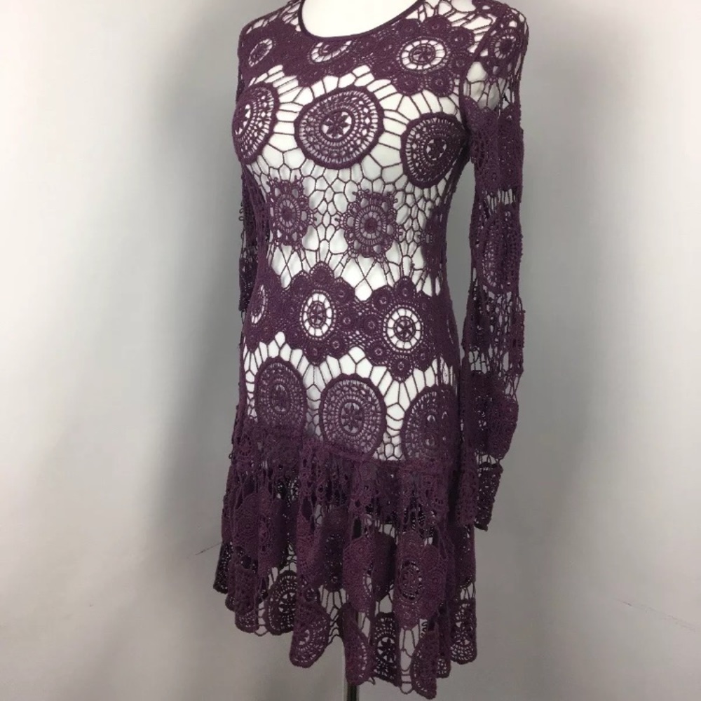 Free people crochet lace dress cover up slip